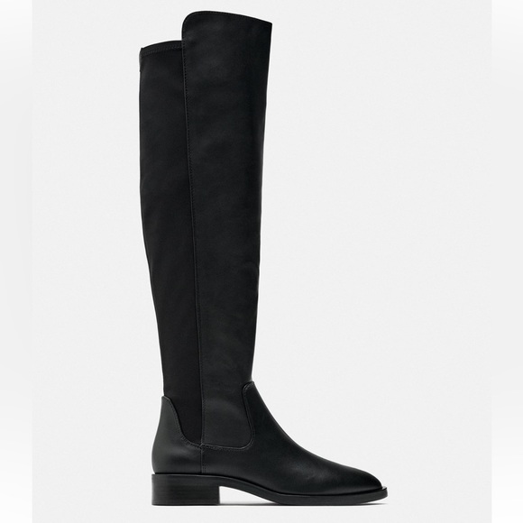 Zara New Black FLAT HEELED OVER-THE-KNEE BOOTS. Size 8/39 - Picture 1 of 8